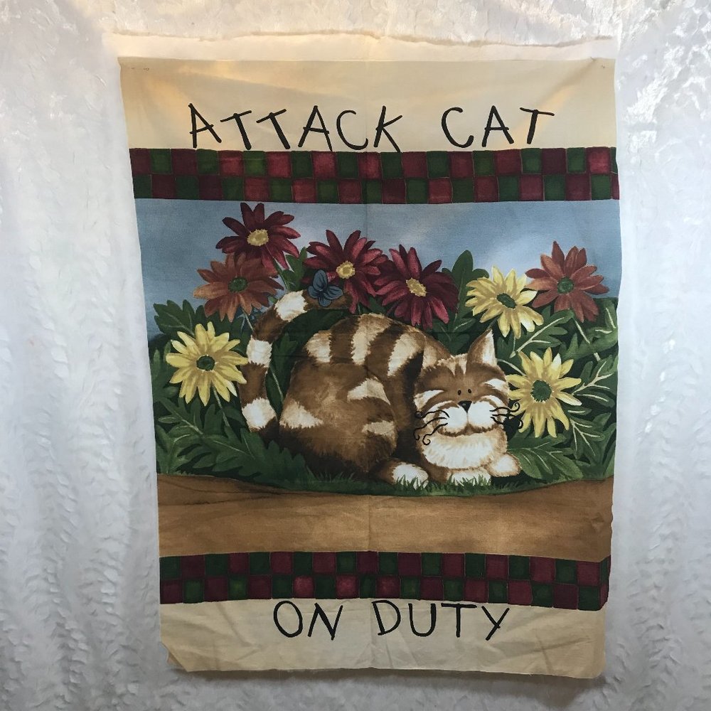 Daisy Kingdom Attack Cat on Duty Quick Quilt Fabric Panel For Hanging Sign